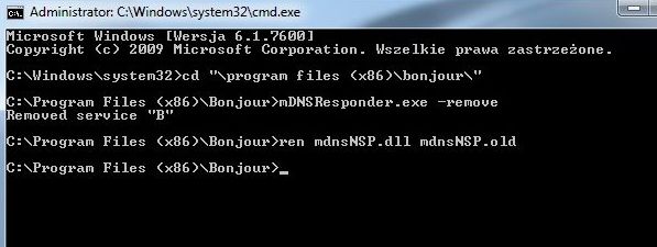 mDNSresponder problemy z siecia Windows 7